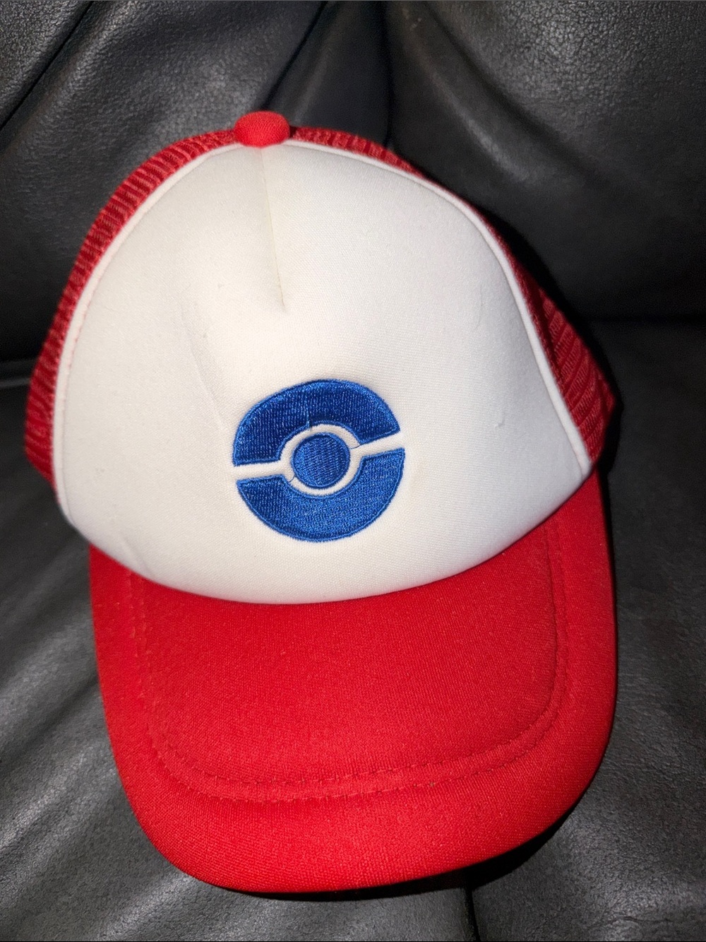 Pokemon ASH Red and White Trucker Hat with Blue Emblem